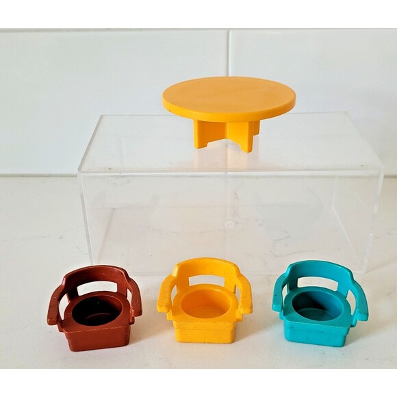 Vintage Fisher Price Little People Yellow Round Table With 3 Chairs Mixed Lot - Picture 4 of 9